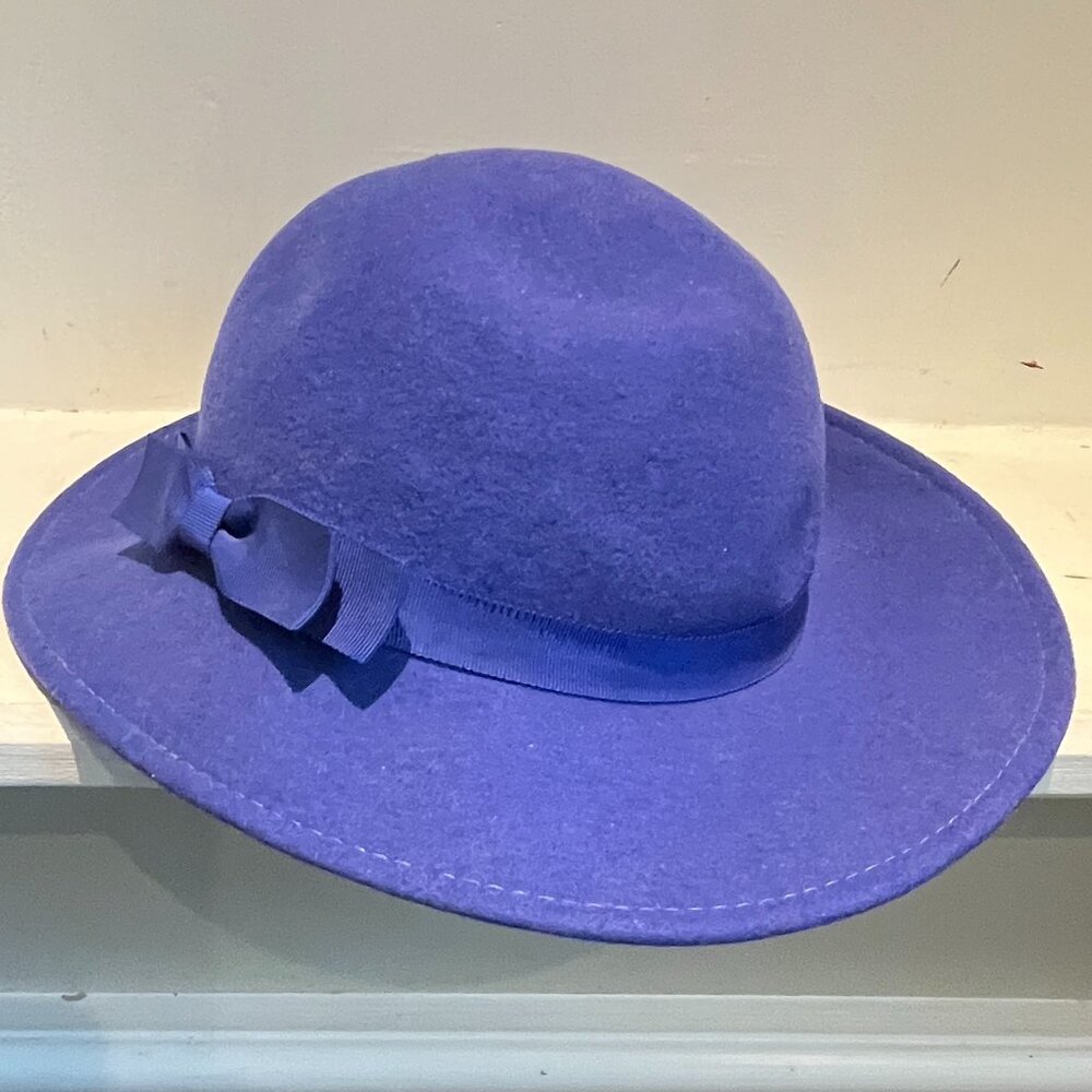 Vintage 50s USA Bollman Doeskin Cobalt Royal Blue Felt Brim Ribbon Bow Tilt Hat